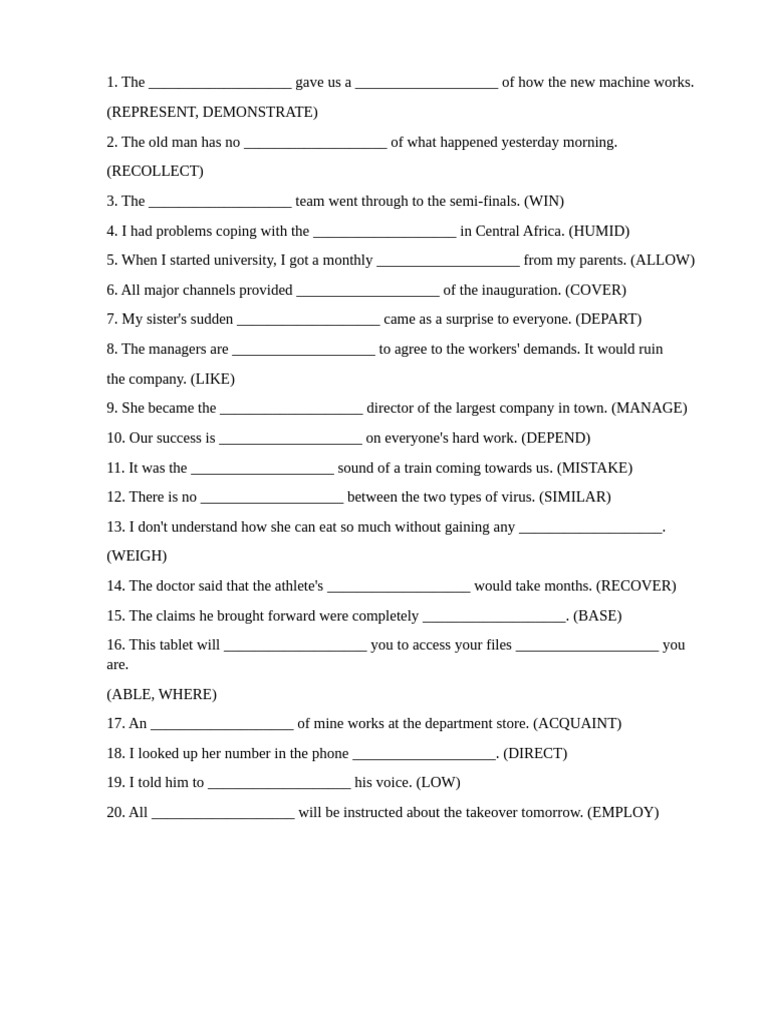 Vocabulary Exercises for Word Forms | PDF