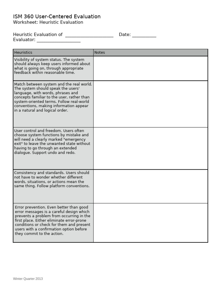 Heuristic Evaluation Template | PDF | Usability | Psychological Concepts