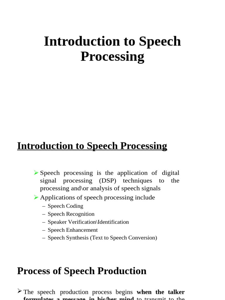 Overview of Speech Processing Techniques | PDF | Speech | Sound