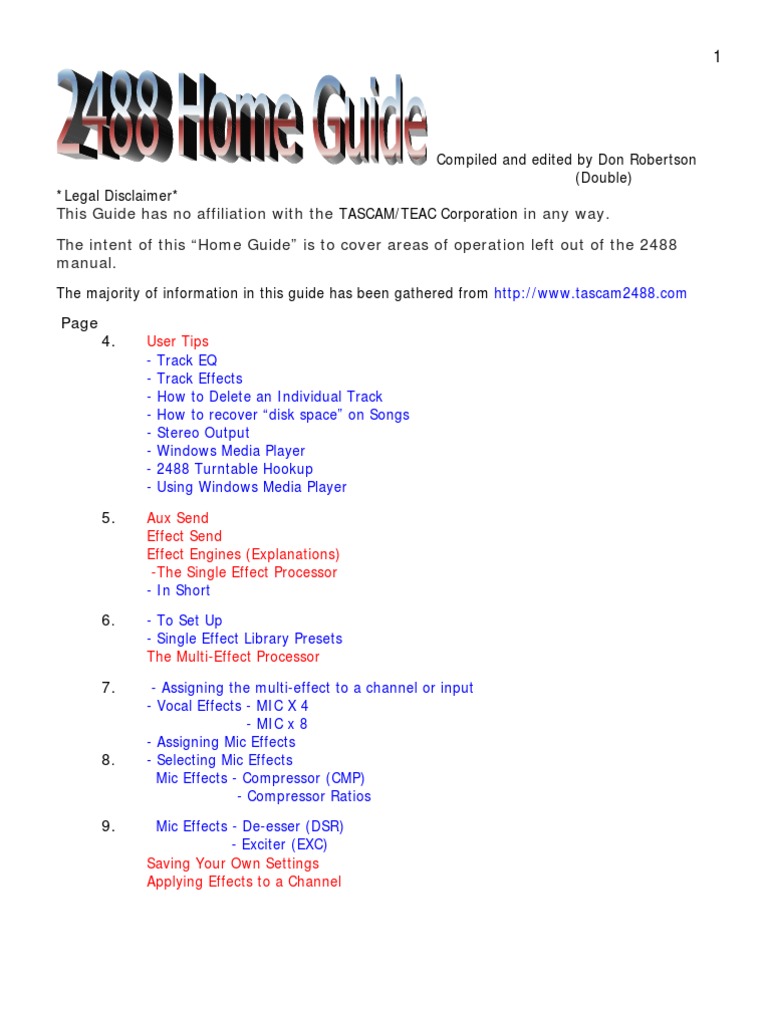TASCAM 2488 Home Guide Overview | PDF | Rhythm And Blues | Hard Disk Drive