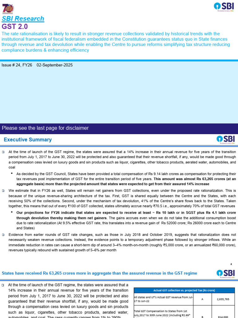 SBI Research On GST 2 0 GST Is An Unique Revenue Sharing Architecture ...