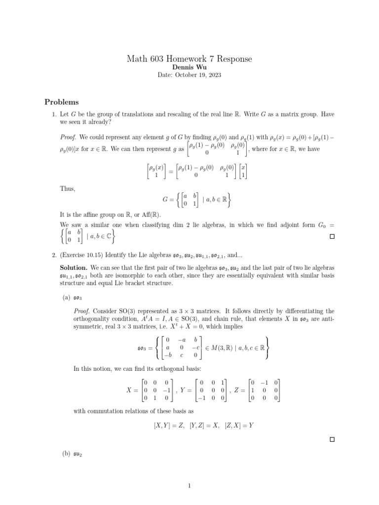 Matrix Representations of Lie Algebras | PDF | Lie Algebra ...