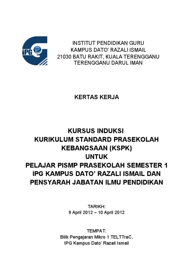 Kursus Induksi KSPK Prasekolah | PDF | Karier & Perkembangan