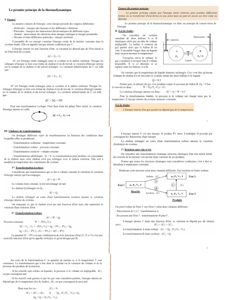 Chap2-Le Premier Principe de La Thermodynamique | PDF