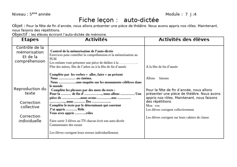 Auto-dictée pour pièce de théâtre 5ème | PDF