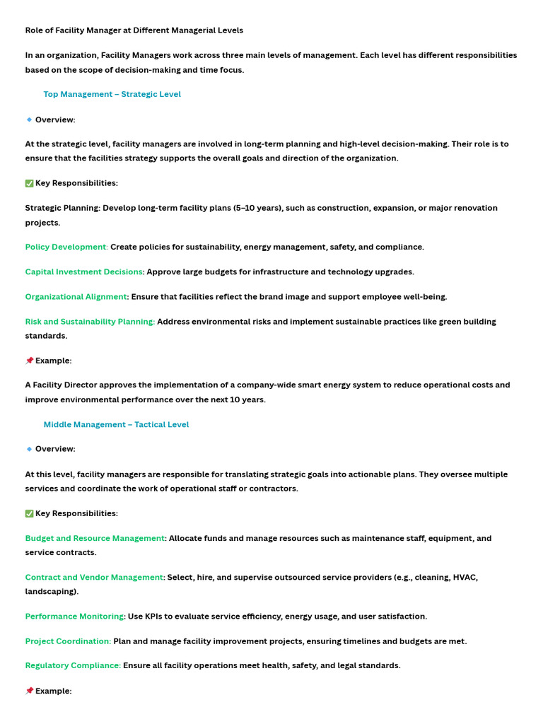 Facility Manager Roles by Management Level | PDF | Energy Management ...