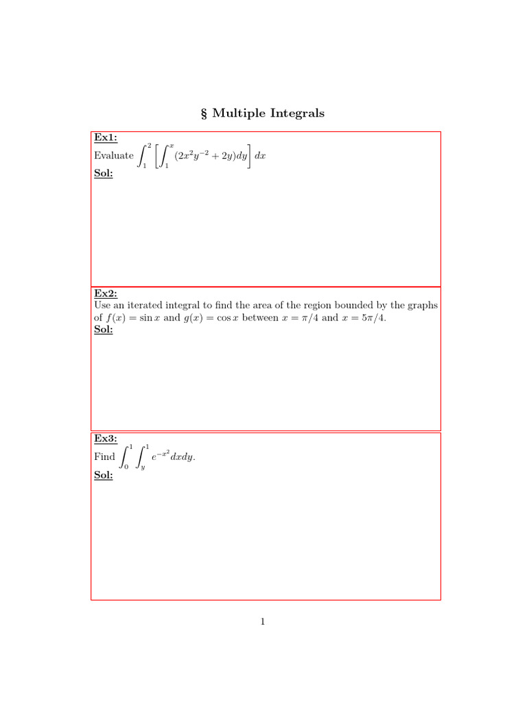 Multiple Integrals Examples and Solutions | PDF