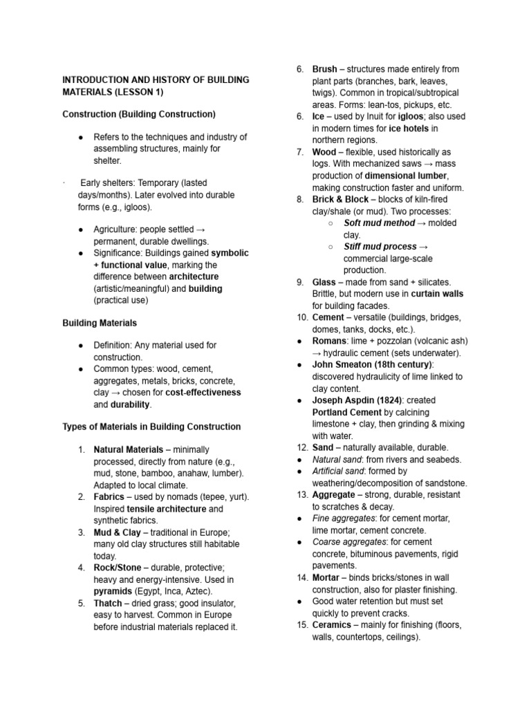 Building Materials: History & Types | PDF | Wood | Cement