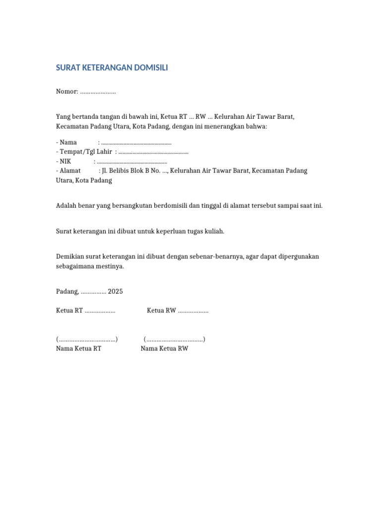 Surat Keterangan Domisili RT RW | PDF