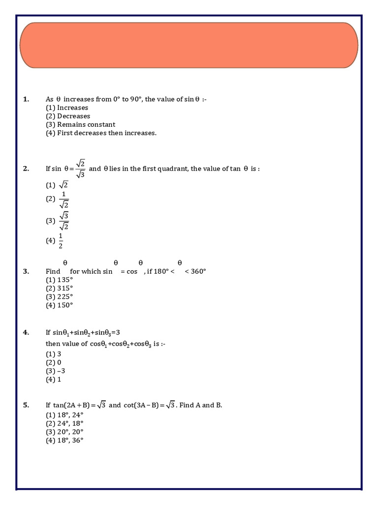 Basic Math Test - With Question Only | PDF | Function (Mathematics ...