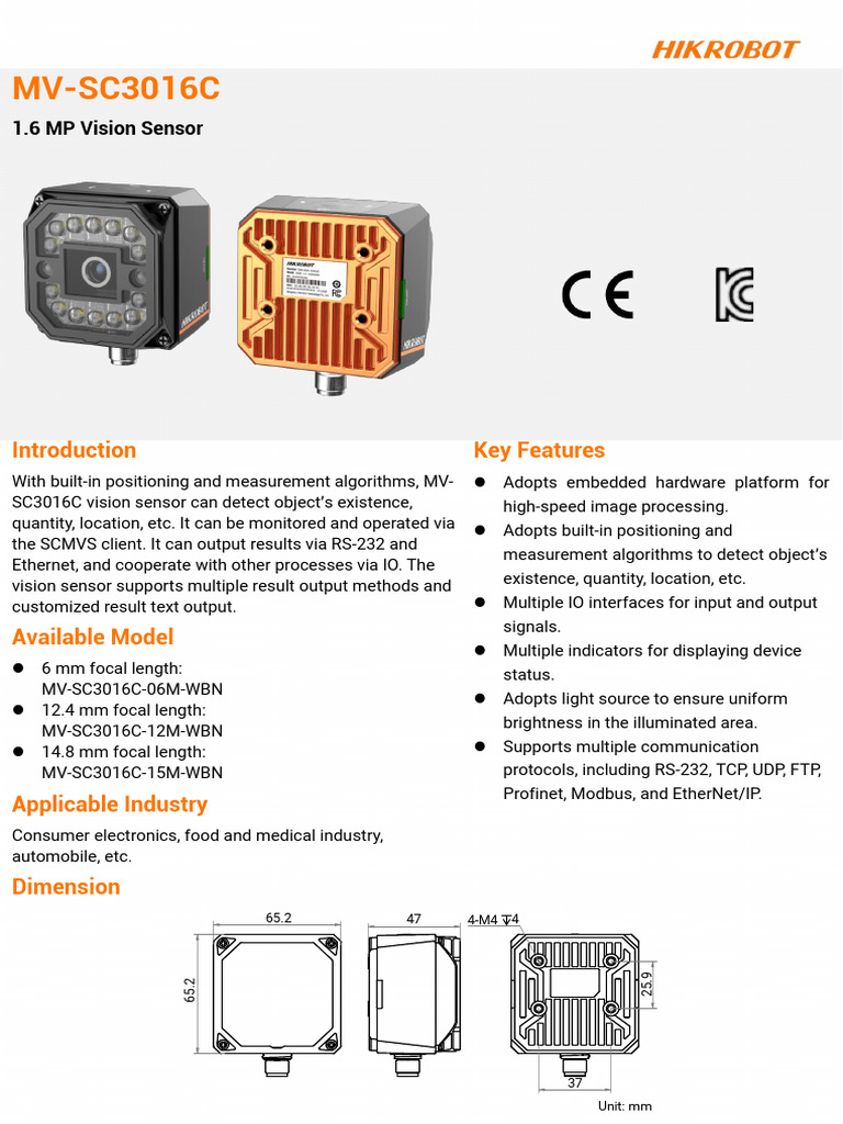 MV-SC3016C Vision Sensor Datasheet 20250815 6026 | PDF | Imaging ...