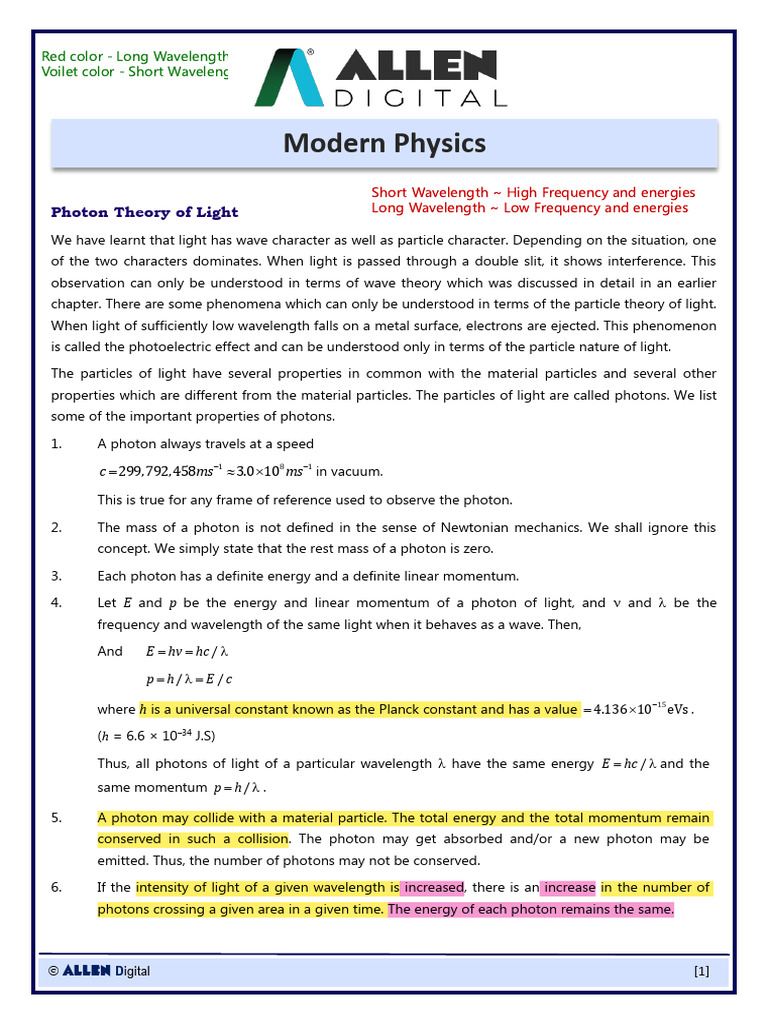 Modern Physics | PDF | Photoelectric Effect | Photon