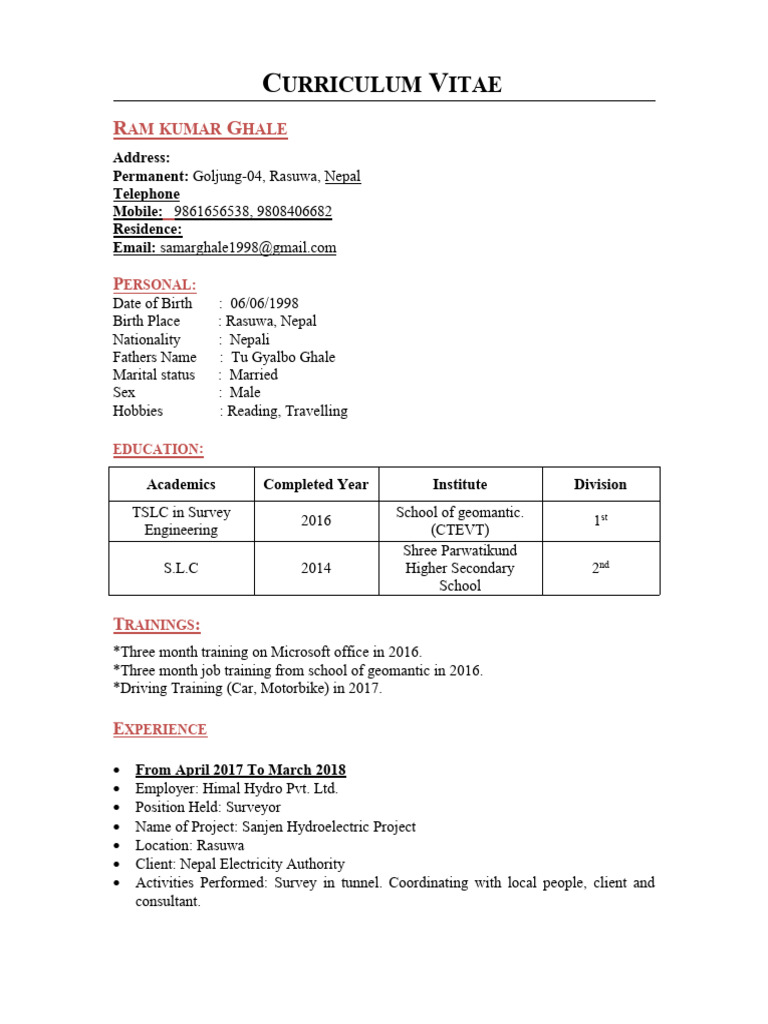 Ram Kumar Ghale's Professional CV | PDF | Electricity | Power (Physics)