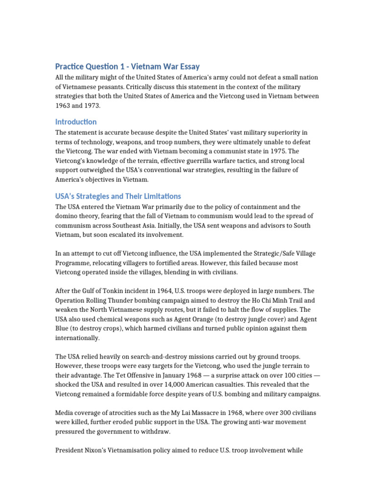 Vietnam War Strategies: USA vs. Vietcong | PDF | Viet Cong | Vietnam War