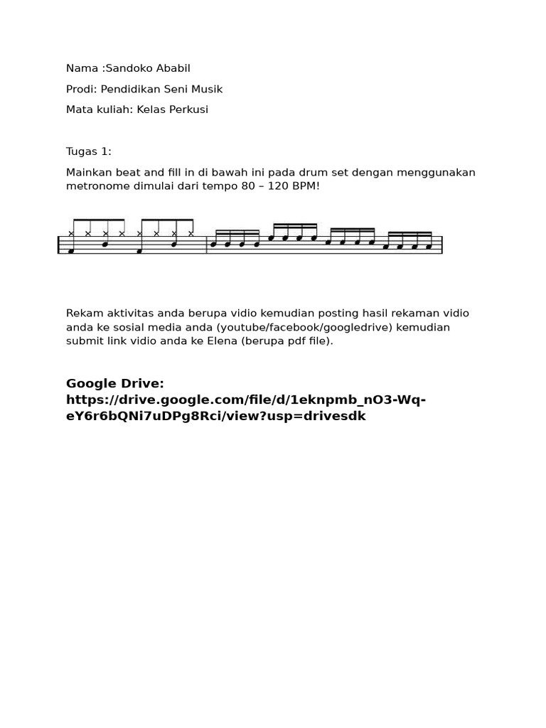 Sandoko Ababil - Tugas Kelas Perkusi 1 | PDF