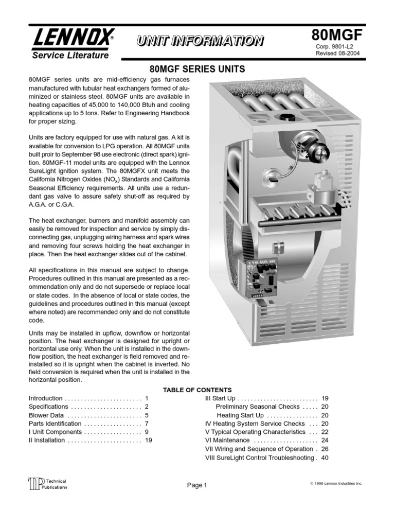 80MGF Series PDF Thermostat Furnace