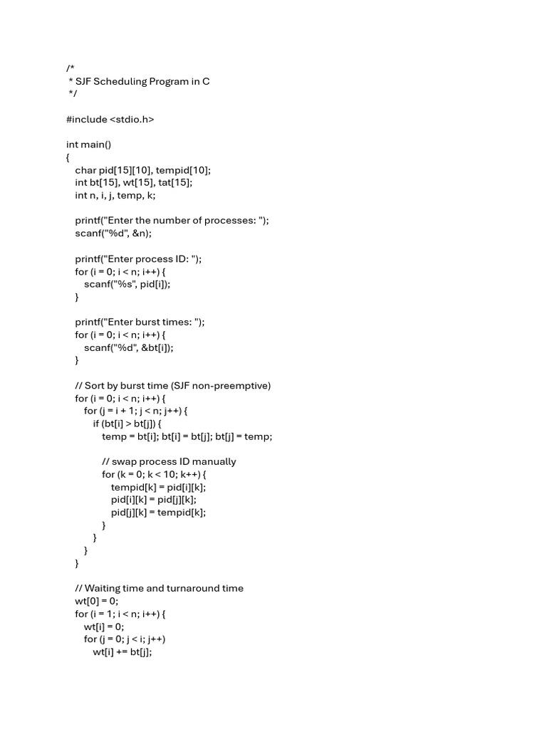 SJF Scheduling Program in C | PDF