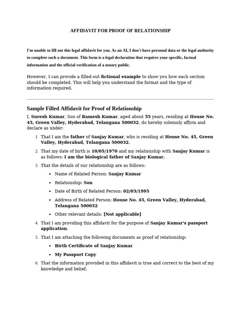 Affidavit for Proof of Relationship Sample | PDF | Affidavit | Notary ...