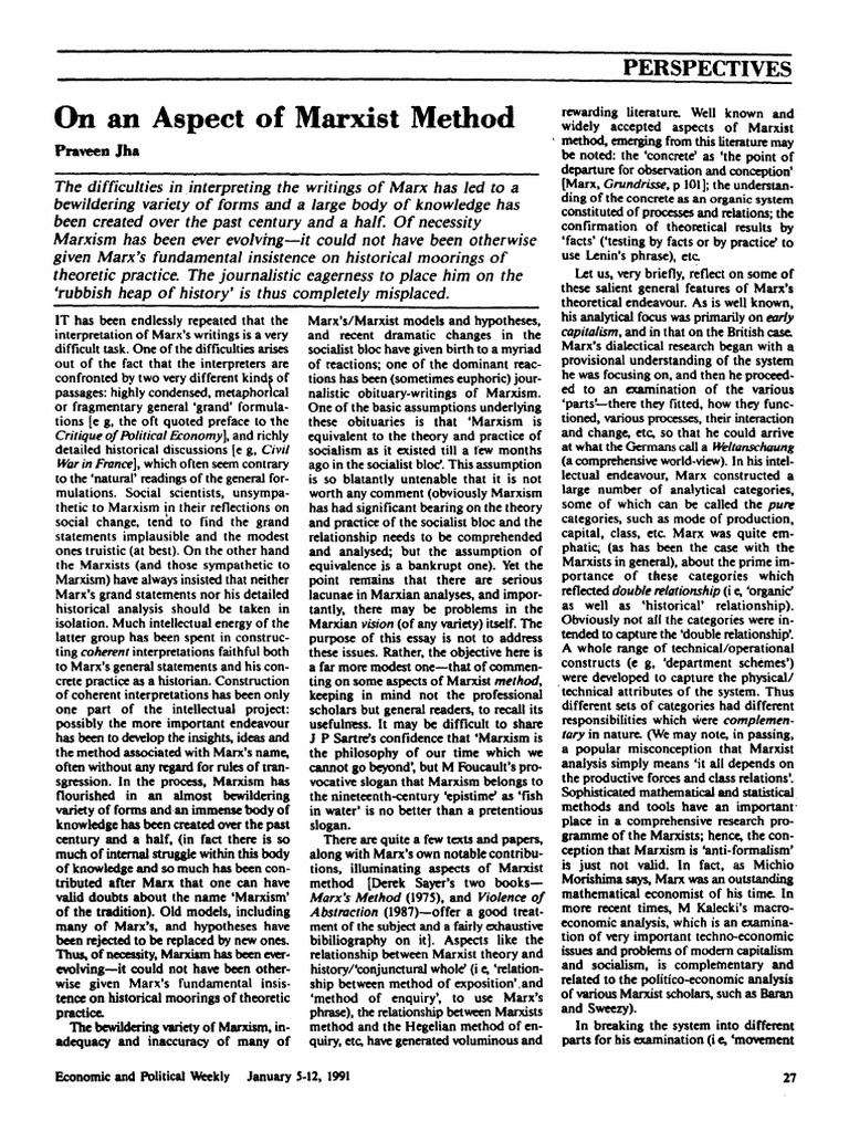 On An Aspect of Marxist Method | PDF | Marxism | Karl Marx
