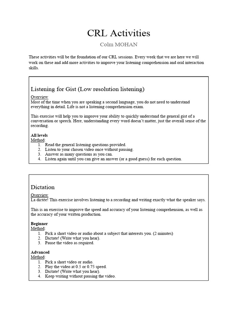 CRL Activities (1) | PDF | Psycholinguistics | Communication