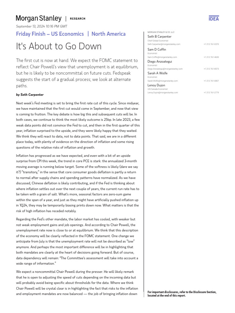 MS - Friday Finish - It S About To Go Down - 20240913 | PDF | Inflation ...