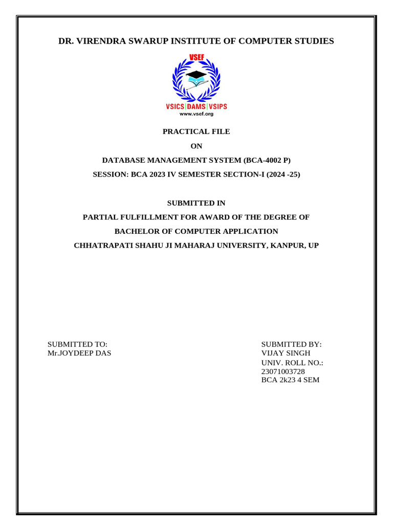 Database Management System Practical File | PDF