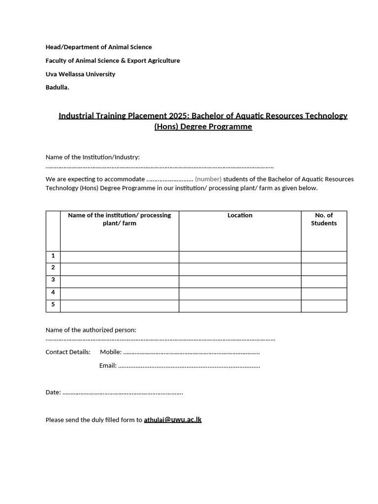 Return Form-Industrial Training Placements | PDF
