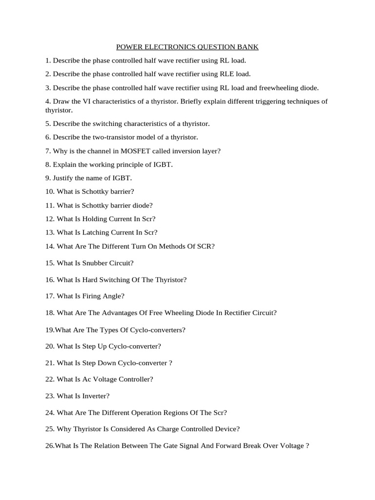 Power Electronics Question Bank | PDF | Power Inverter | Rectifier