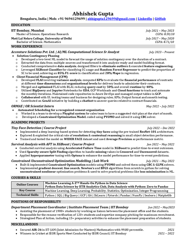 Resume Abhishek Final PDF | PDF | Mathematical Optimization | Machine ...