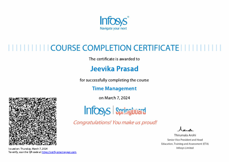 Time Management Course Certificate | PDF