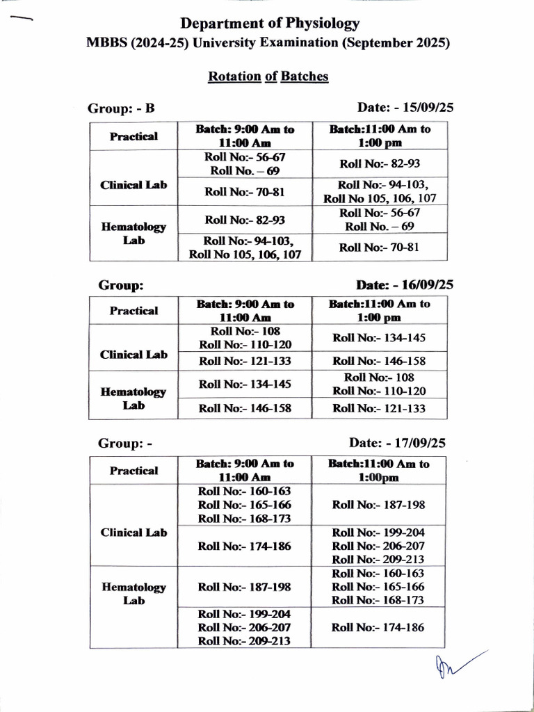 MBBS 2024-25 Practical Exam Schedule | PDF