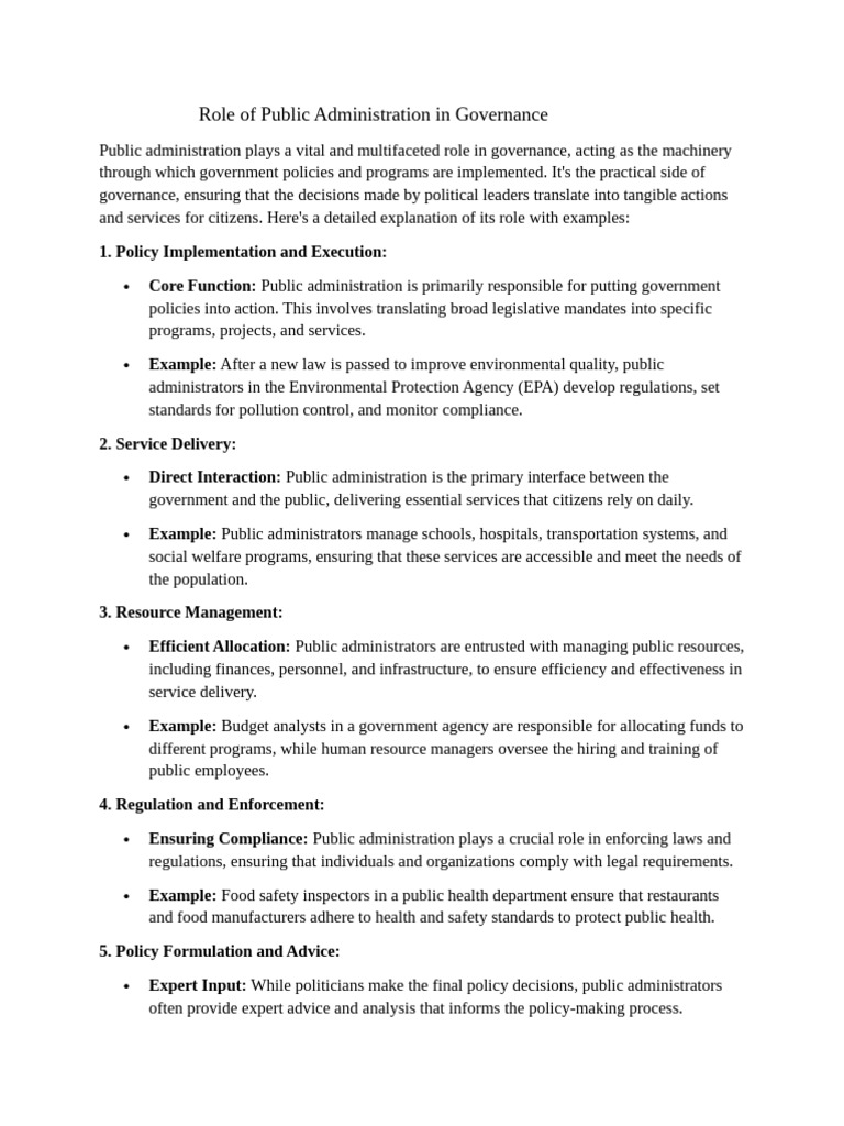 Public Administration's Role in Governance | PDF | Governance | Policy