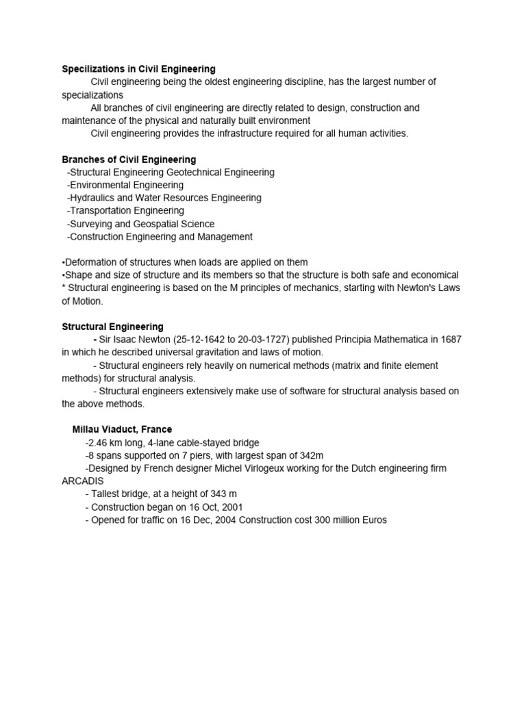 Specializations in Civil Engineering | PDF | Surveying | Engineering