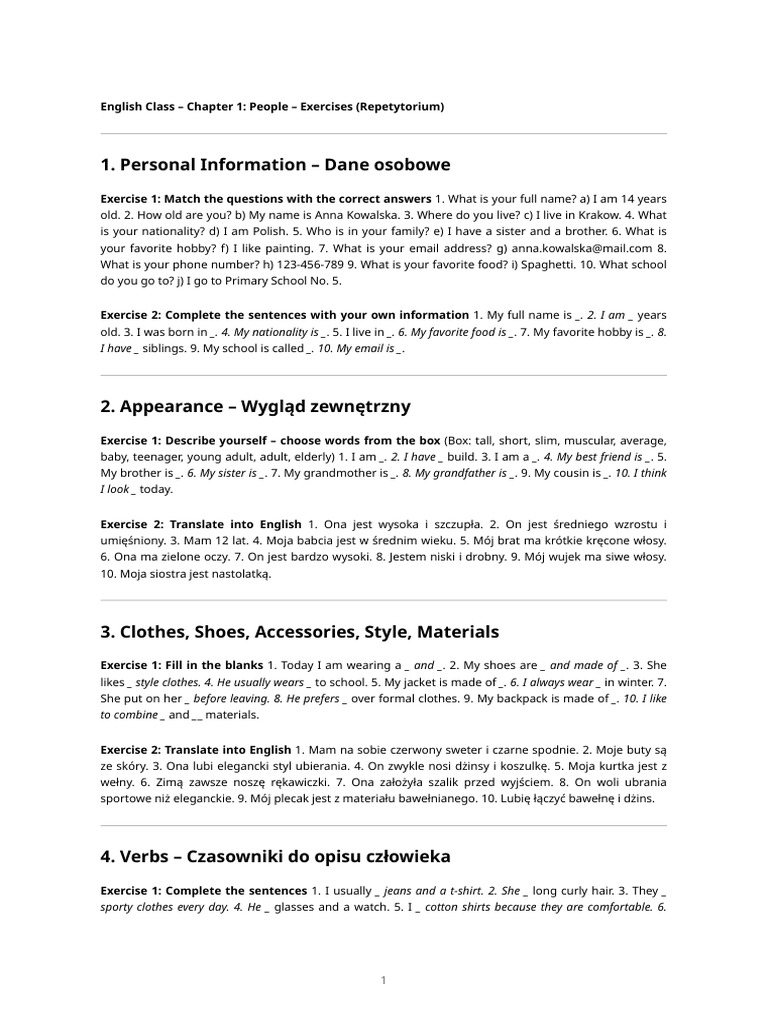English Chapter1 Personal Appearance Clothes | PDF | Fashion | Clothing