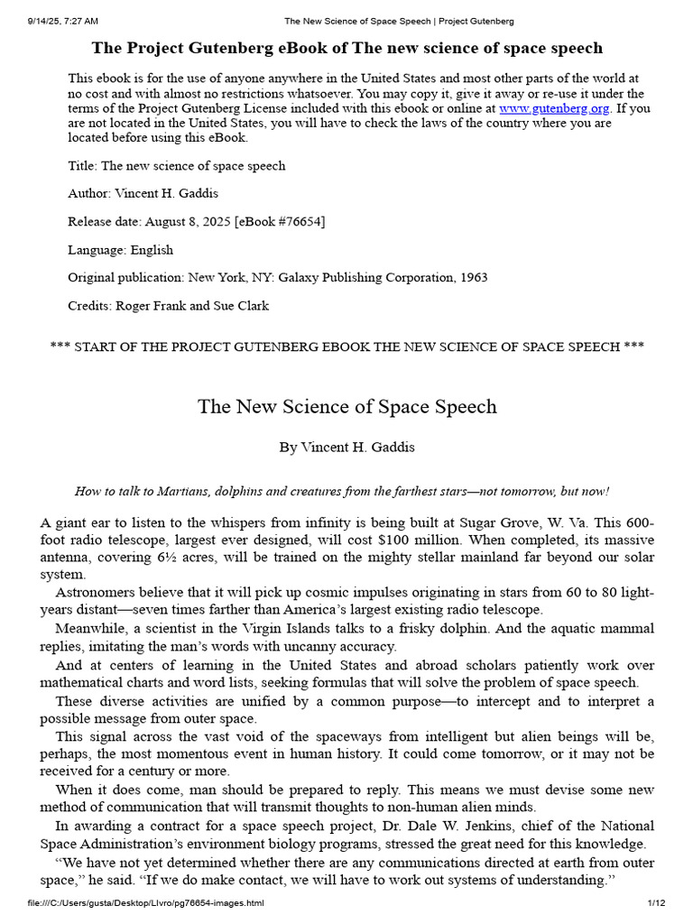 New Science of Space Speech Explained | PDF | Project Gutenberg | Copyright