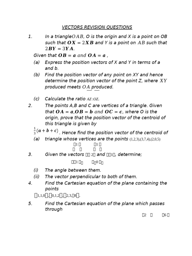 Vectors Revision Questions and Solutions | PDF | Line (Geometry ...