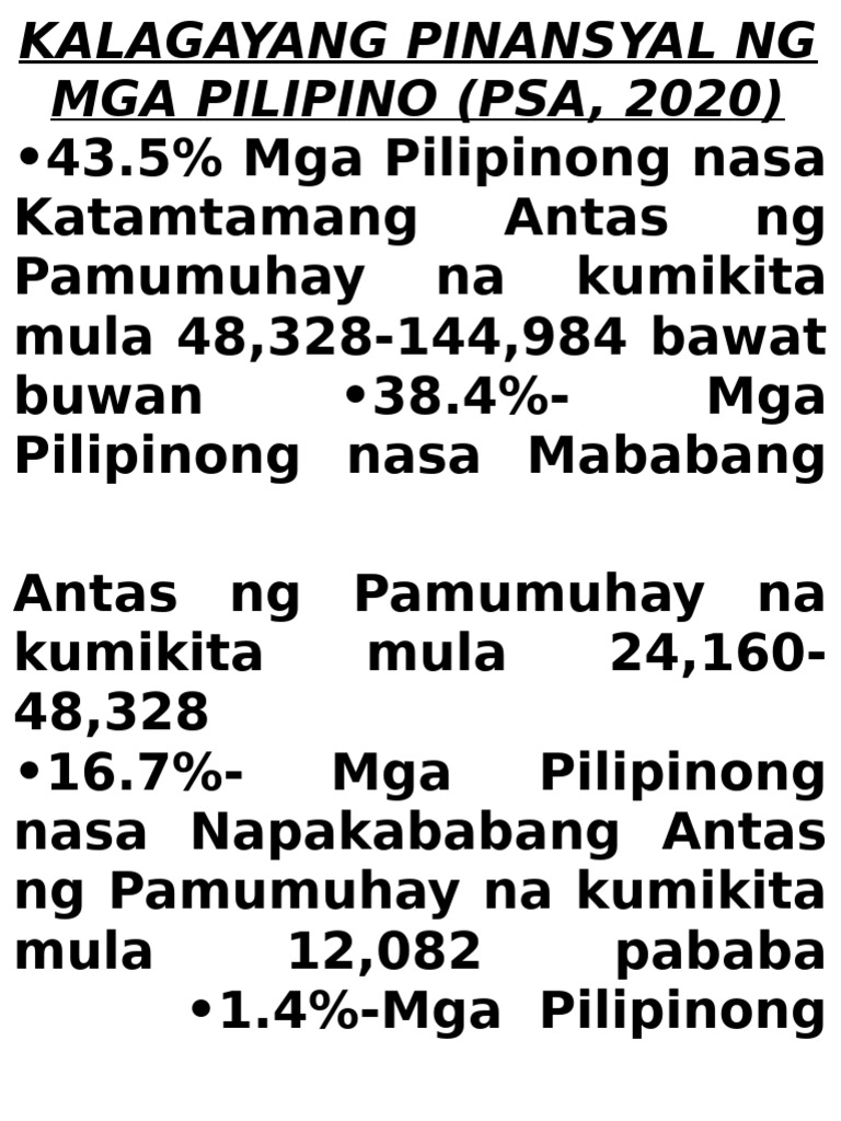Sanaysay - Pang-Ugnay - KALAGAYANG PINANSYAL NG MGA PILIPINO | PDF
