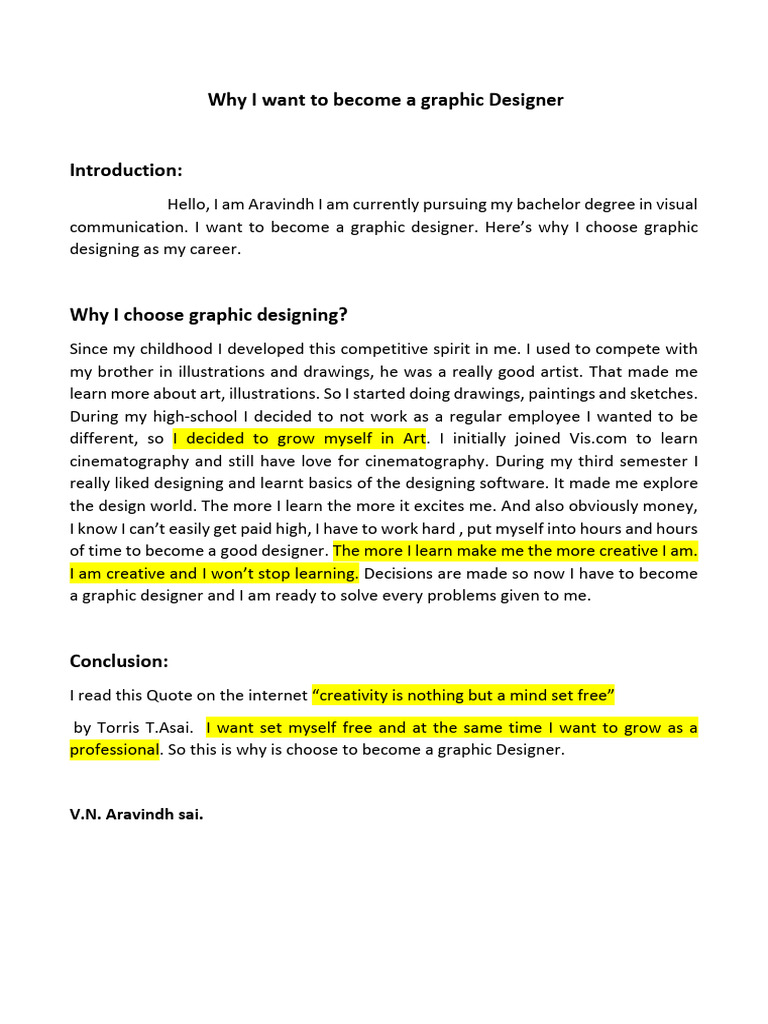 Why I Want To Become A Graphic Designer | PDF