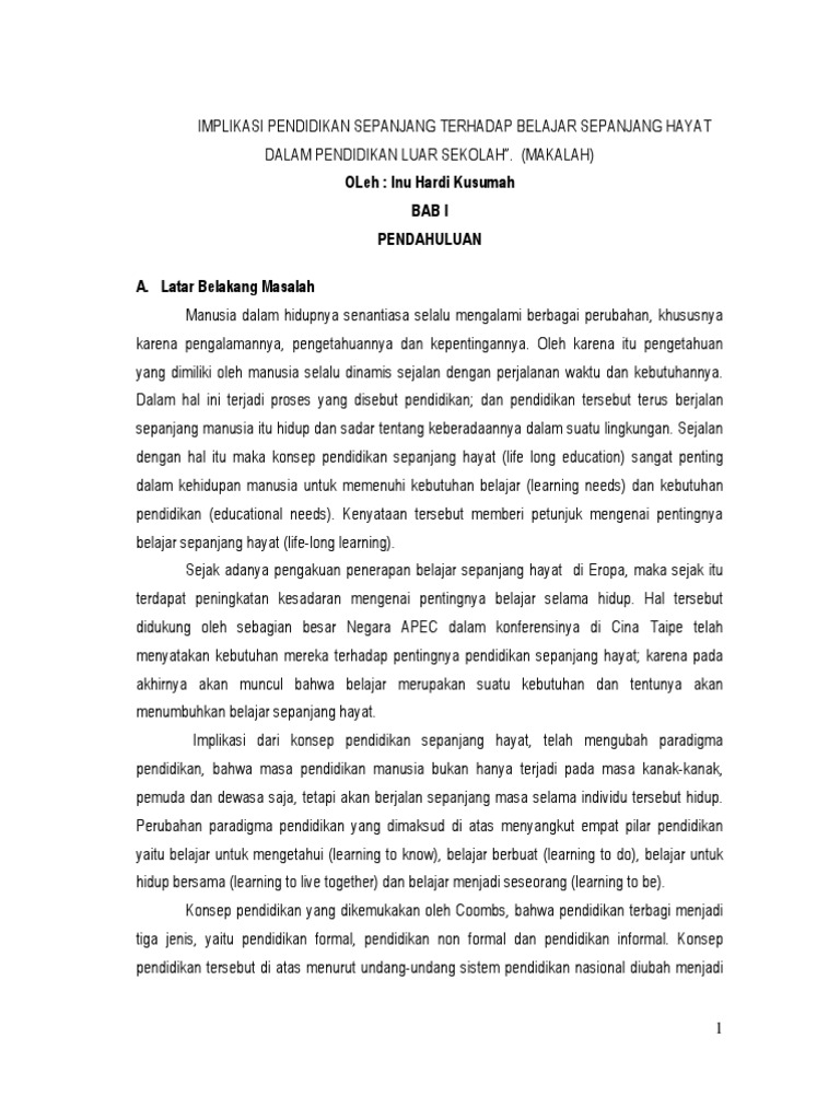 Implikasi Pendidikan Sepanjang Hayat Terhadap Pls Makalah