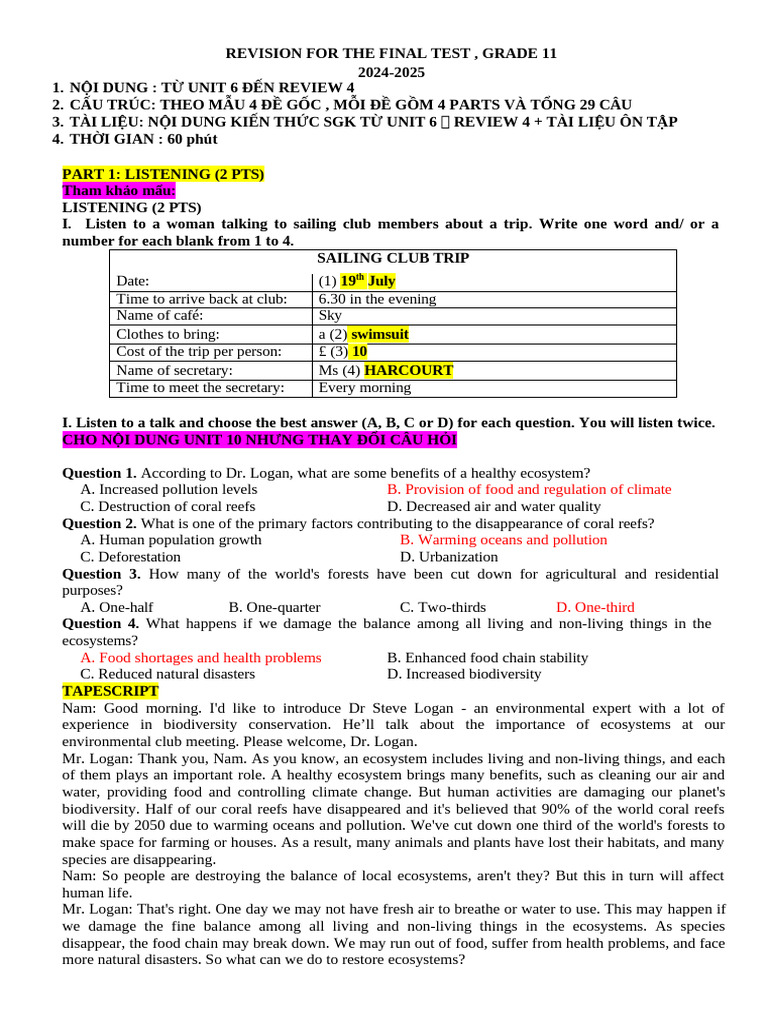 Grade 11 Final Test Revision Guide | PDF | Adolescence | Mental Health