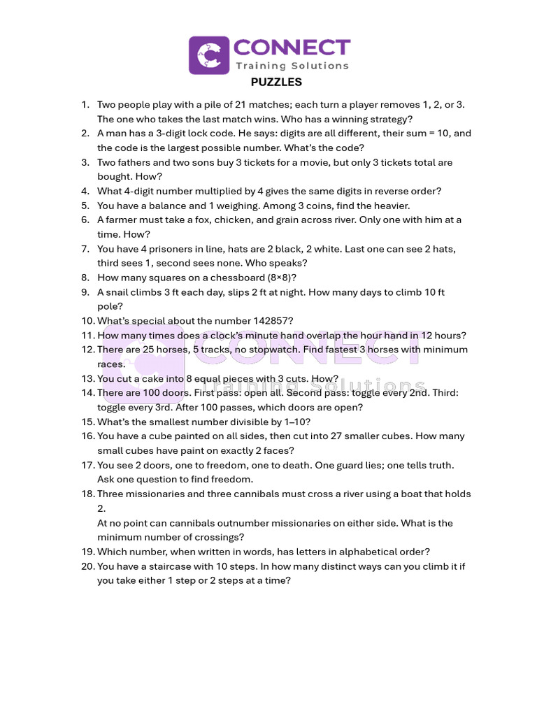 20 Engaging Logic Puzzles and Riddles | PDF