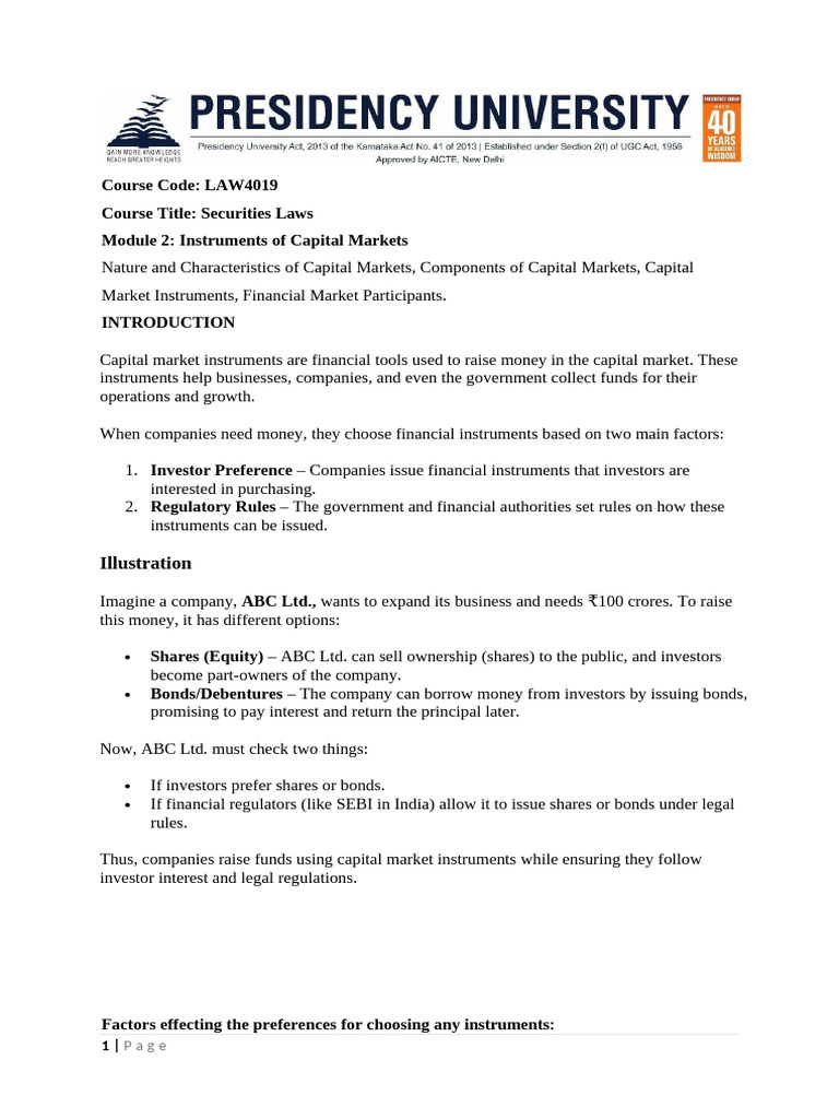 Capital Market Instruments Explained | PDF | Securities (Finance) | Stocks