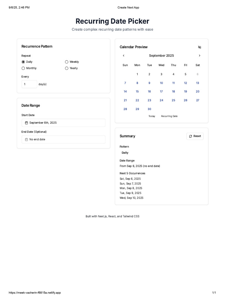Custom Recurring Date Picker Tool | PDF