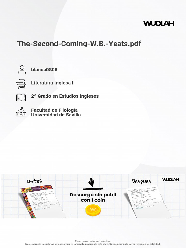 Wuolah Free The Second Coming W.B. Yeats | PDF | W. B. Yeats