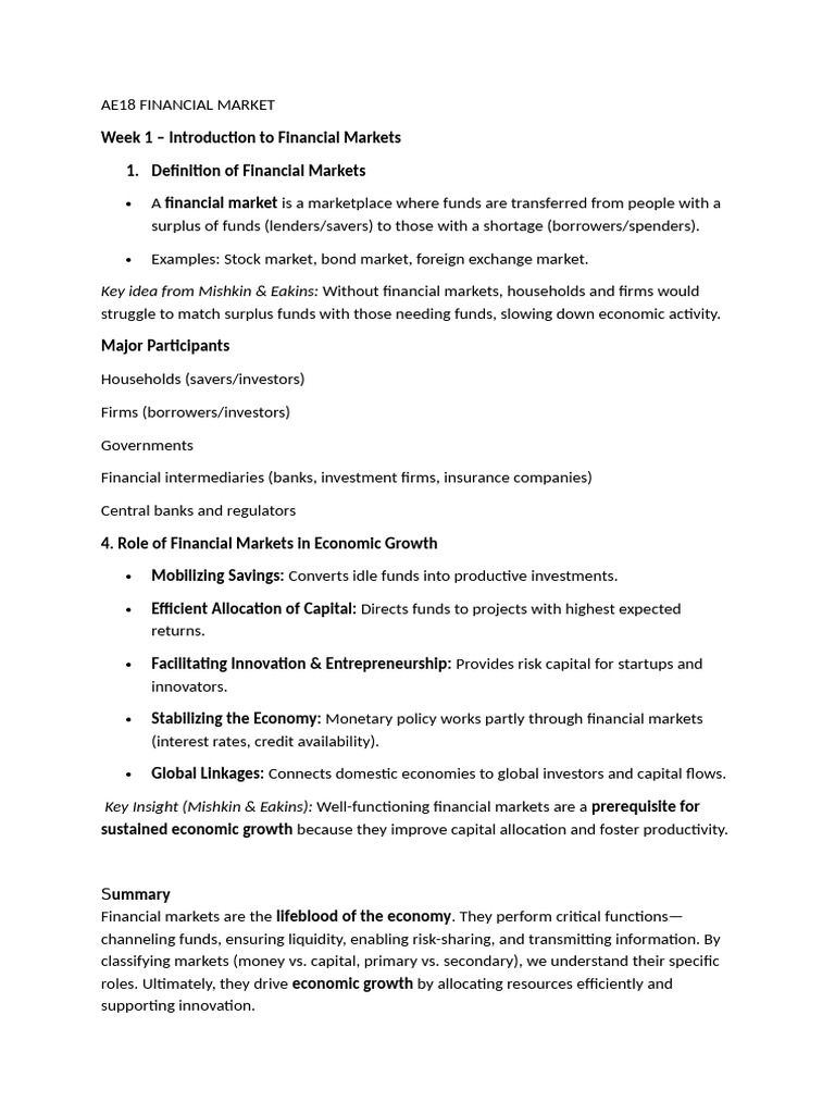 Introduction to Financial Markets Overview | PDF | Repurchase Agreement ...