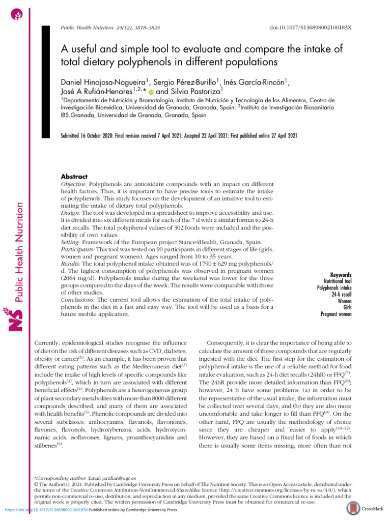 A Useful and Simple Tool To Evaluate and Compare The Intake of Total ...