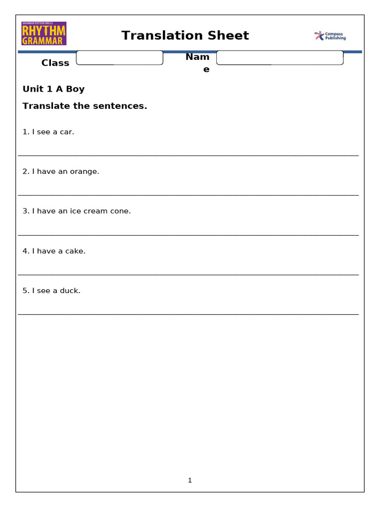 Sentence Translation Worksheets | PDF