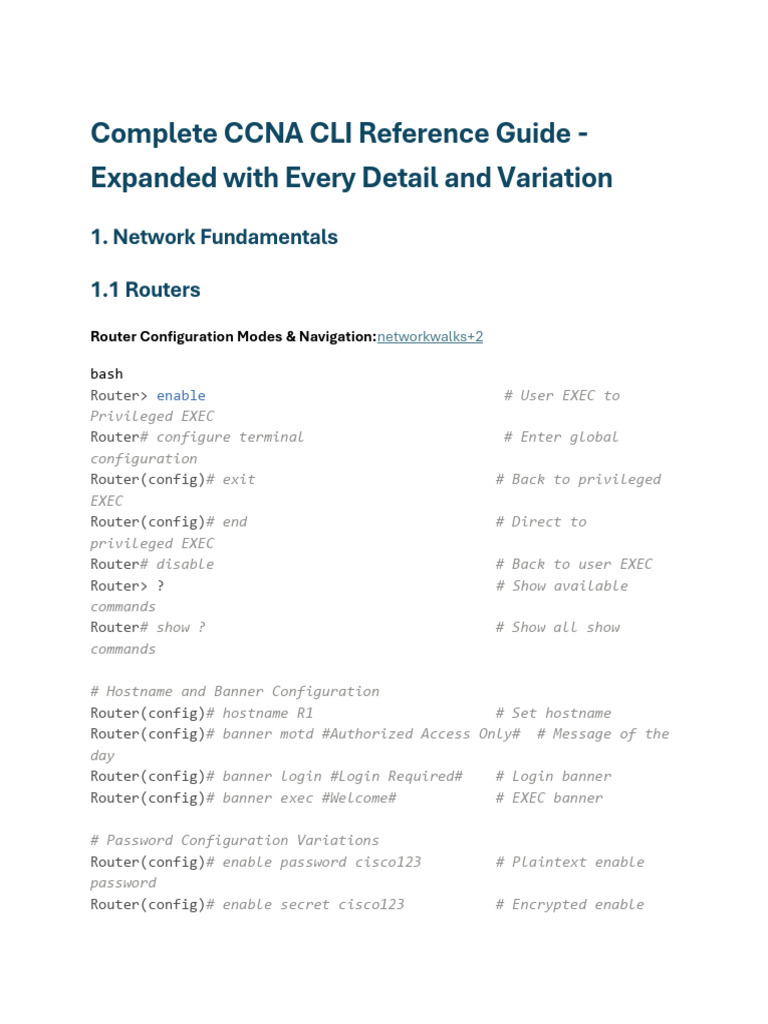 CCNA CLI Configuration Reference Guide | PDF | Ip Address | I Pv6