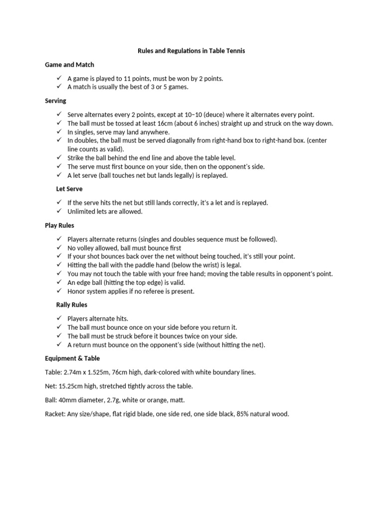 Table Tennis Rules and Regulations Guide | PDF | Table Tennis | Sports ...