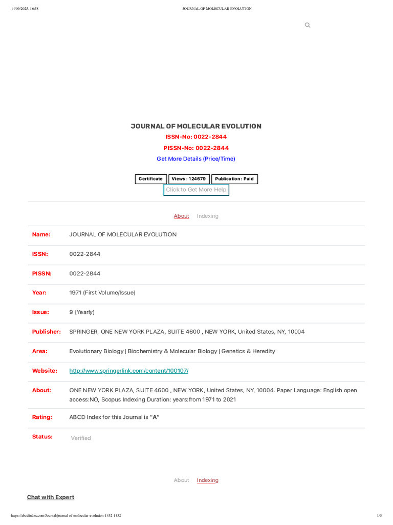 Journal of Molecular Evolution Overview | PDF | Evolution ...